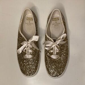 Keds X Kate Spade Shoes Gold Glitter Satin Laces Women’s 9 Sneakers ✨